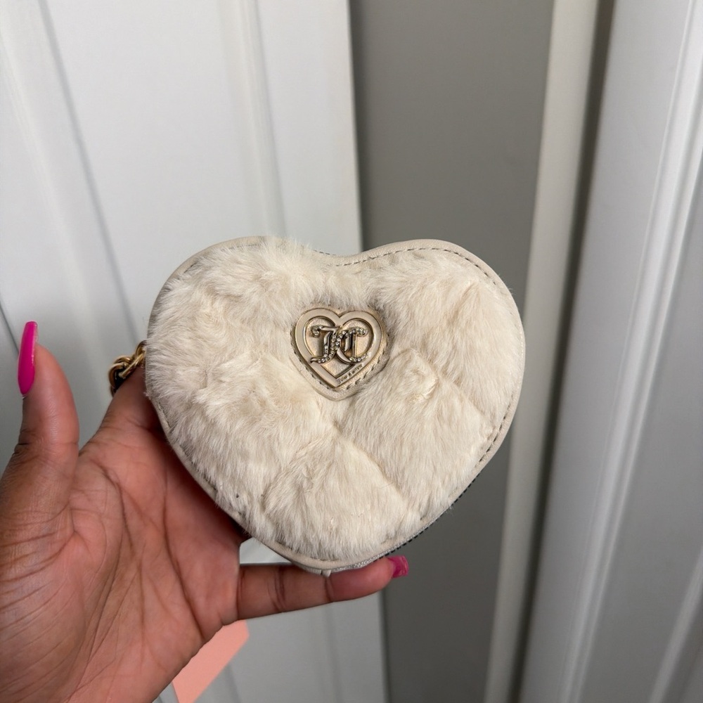 Juicy Couture Cream Heart-Shaped Fur Clutch